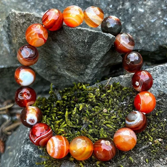 Striped Agate Gemstone Bracelet Handmade - Picture 3 of 4